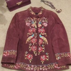 BREATHTAKING 100% LEATHER/SUEDE PURPLE JACKET